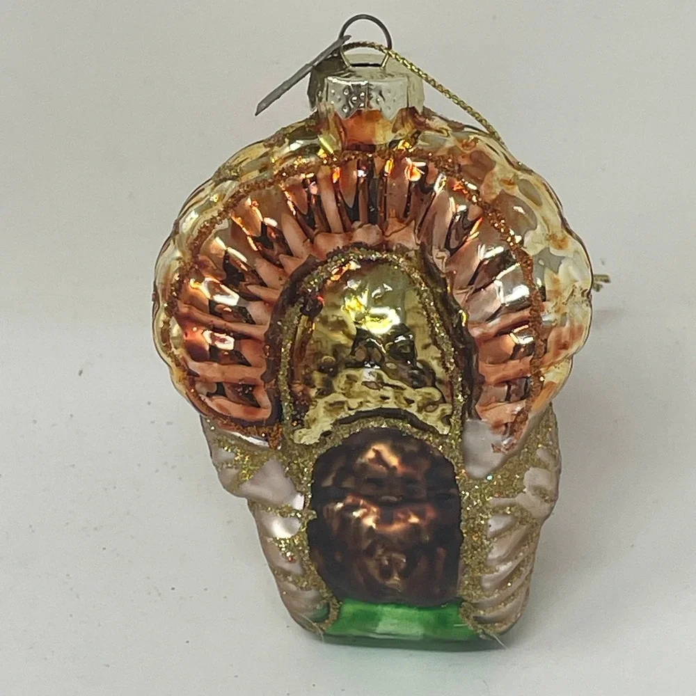 Thomas Pacconi Classics Mercury Glass Turkey Thanksgiving Ornament Glitter 3.5in